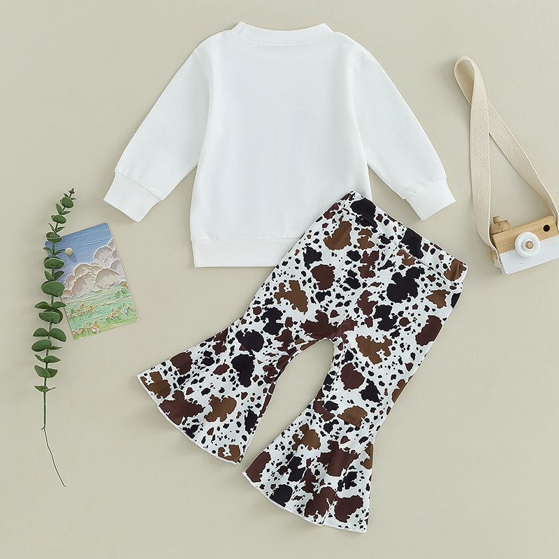 Wholesale Cotton Children's Suit Leopard Print Bell Bottoms Two Piece Set